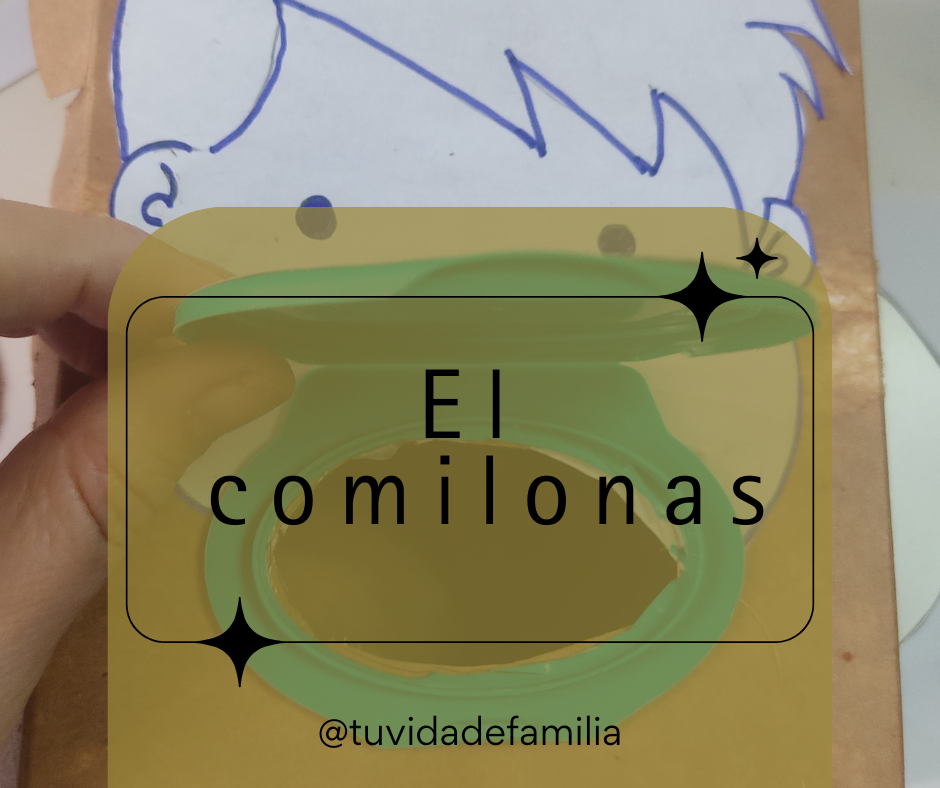 Manualidad Montessori de caja de permanencia "El comilón" hecha con caja de cartón para bebés de 1 año.