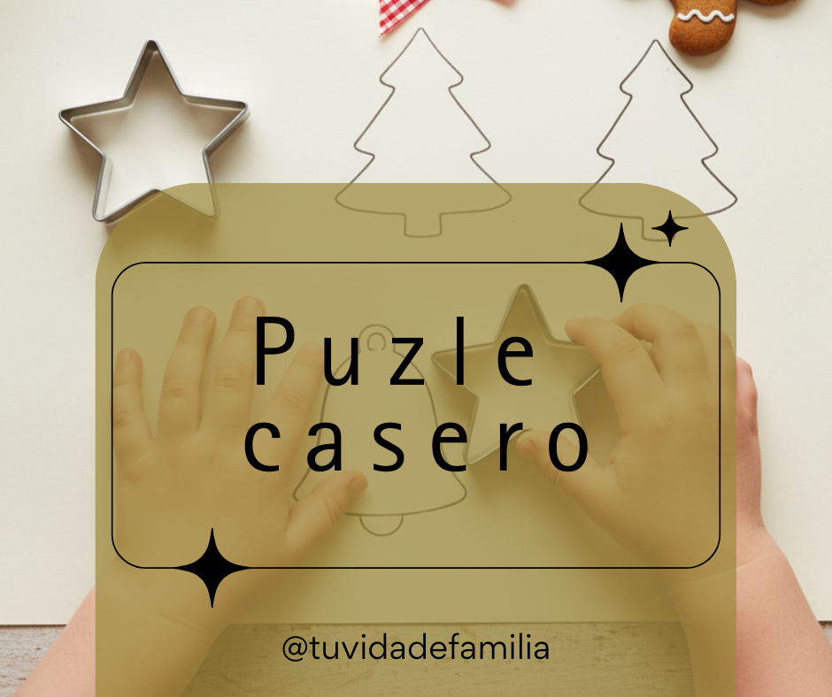 Etiqueta para la manualidad de "Puzle casero" o rompecabezas de cartón para niños pequeños.